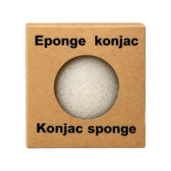Esponja konjac en su estuche de cartón kraft con ventana redonda