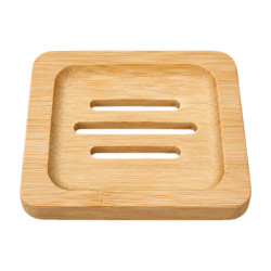 Square bamboo soap dish with three drainage slots