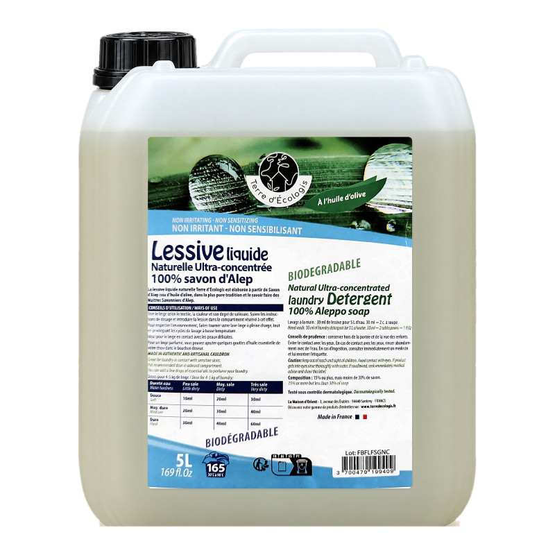 Jerrycan van 5 L natuurlijk vloeibaar wasmiddel 100% Aleppo-zeep Terre d'Écologis
